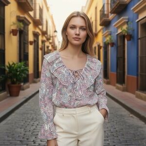 Show me your MuMu ruffle paisley blouse